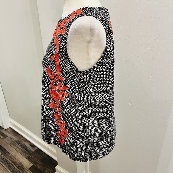 THML Boho Red Embroidery on Blue and Beige Patterned Flowy Tank Size L (A0132) - Picture 3 of 7